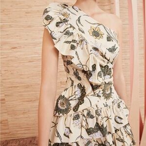 Ulla Johnson Ondine One-Shoulder Ruffle Floral Dress